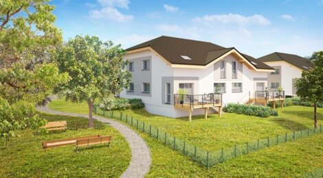 Programme immobilier neuf LES CARRÉS DE LA FRUITIÈRE - Ballaison : Appartements duplex-jardin avec terrasse en bois et vue sur le lac Léman (74140) - Référence : 153