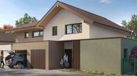 Programme immobilier neuf Source Bleue - Sciez villas duplex avec jardins et vues montagnes (74140) - Référence : 17480