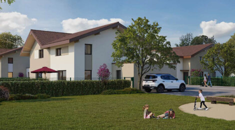 Programme immobilier neuf Source Bleue - Sciez villas duplex avec jardins et vues montagnes (74140) - Référence : 17480
