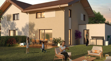 Programme immobilier neuf Source Bleue - Sciez villas duplex avec jardins et vues montagnes (74140) - Référence : 17480
