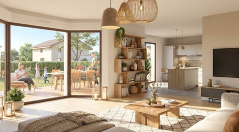 Programme immobilier neuf Source Bleue - Sciez villas duplex avec jardins et vues montagnes (74140) - Référence : 17480