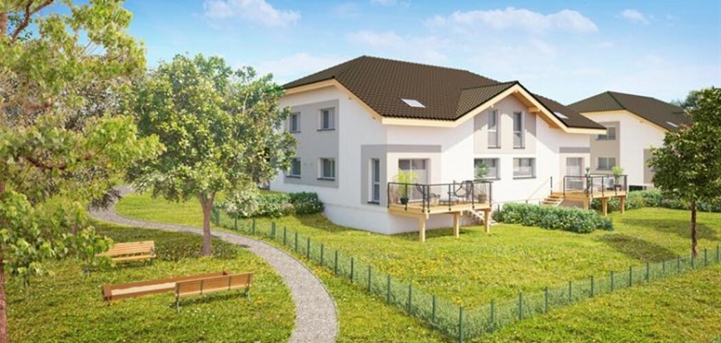 Programme immobilier neuf LES CARRÉS DE LA FRUITIÈRE - Ballaison : Appartements duplex-jardin avec terrasse en bois et vue sur le lac Léman (74140) - Référence : 153