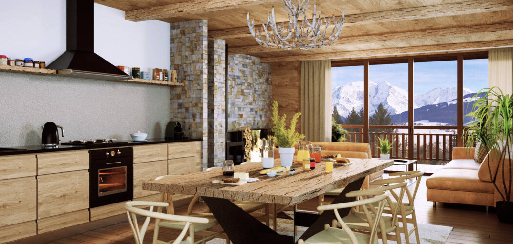 Programme immobilier neuf PREMIERES LOGES - Combloux : Résidence studio–T5 avec architecture savoyarde et confort optimal proche des pistes (74920) - Référence : 4015
