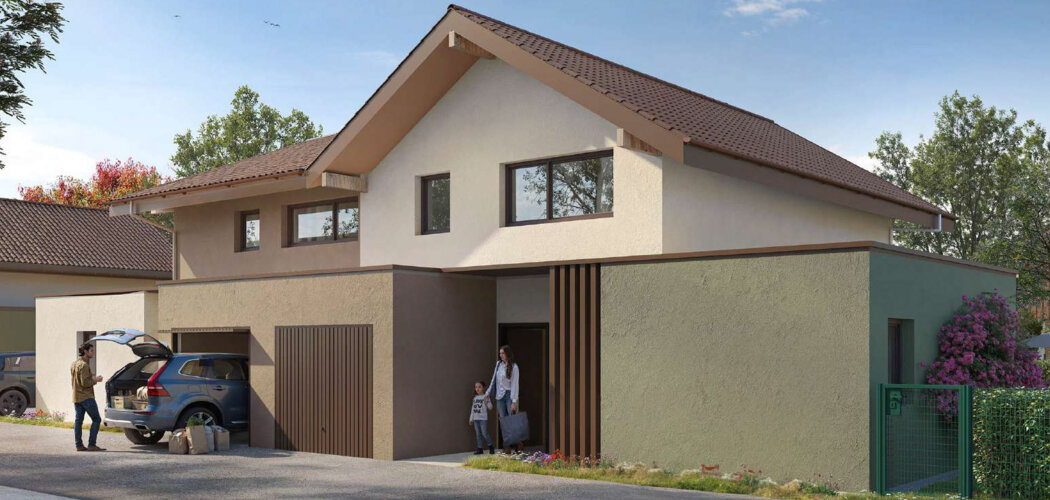 Programme immobilier neuf Source Bleue - Sciez villas duplex avec jardins et vues montagnes (74140) - Référence : 17480