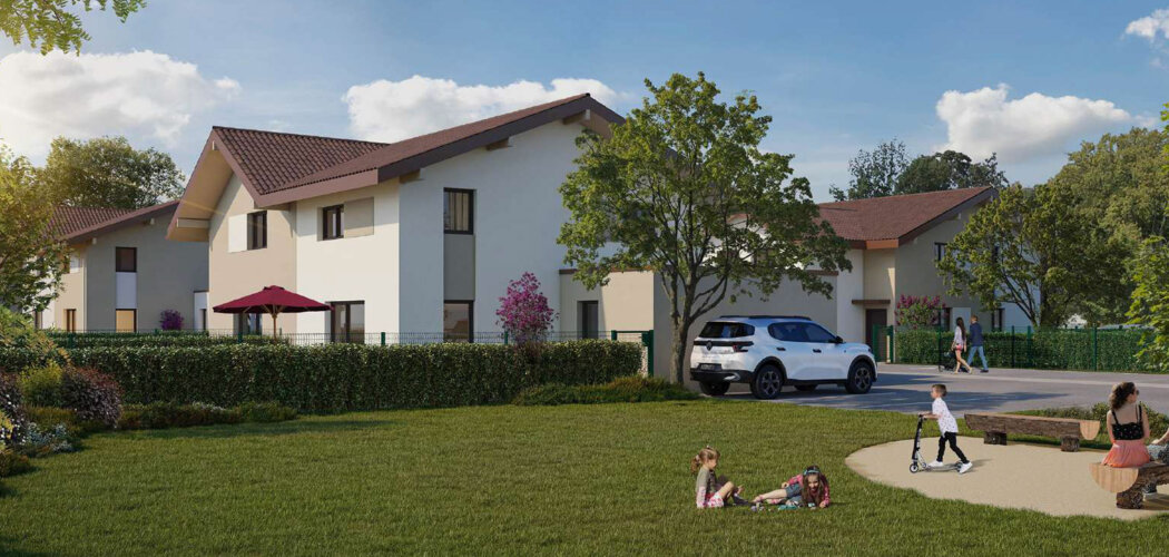 Programme immobilier neuf Source Bleue - Sciez villas duplex avec jardins et vues montagnes (74140) - Référence : 17480